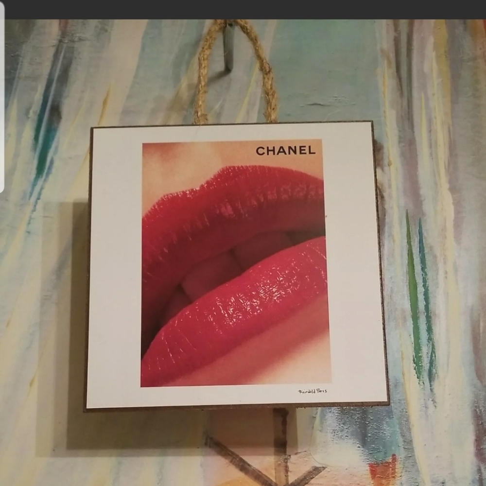 Wall Art by Fairchild Paris CHANEL No5 RED LIPS "If you're sad" Board 10"×10" - Picture 2 of 6